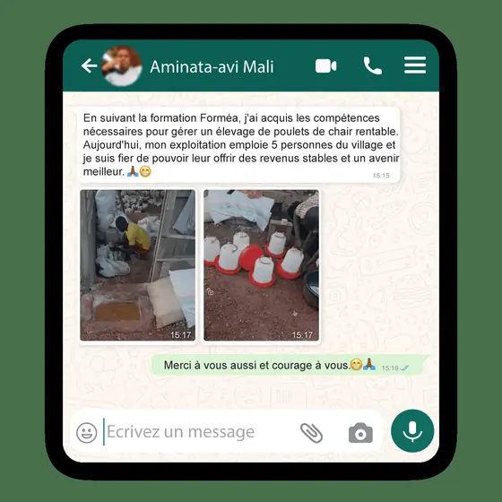 Messages reçus sur WhatsApp — Aminata · Mali