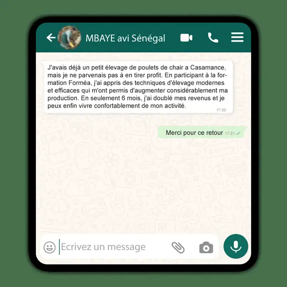 Messages reçus sur WhatsApp — Mbaye · Sénégal